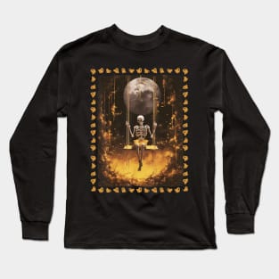 Skeleton On The Swing In The Forest Halloween Gothic Long Sleeve T-Shirt